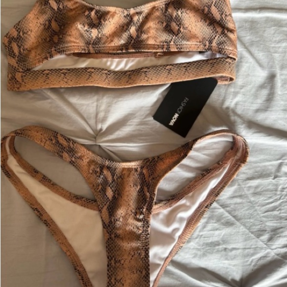 Fashion Nova Snake Print Bikini - Brown